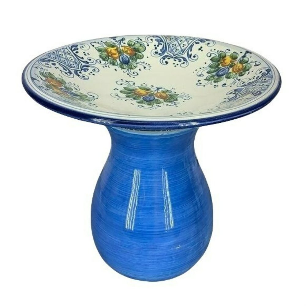 Blue‎ Floral Pedestal Ceramic Cake Stand bird bath Handmade Oriental